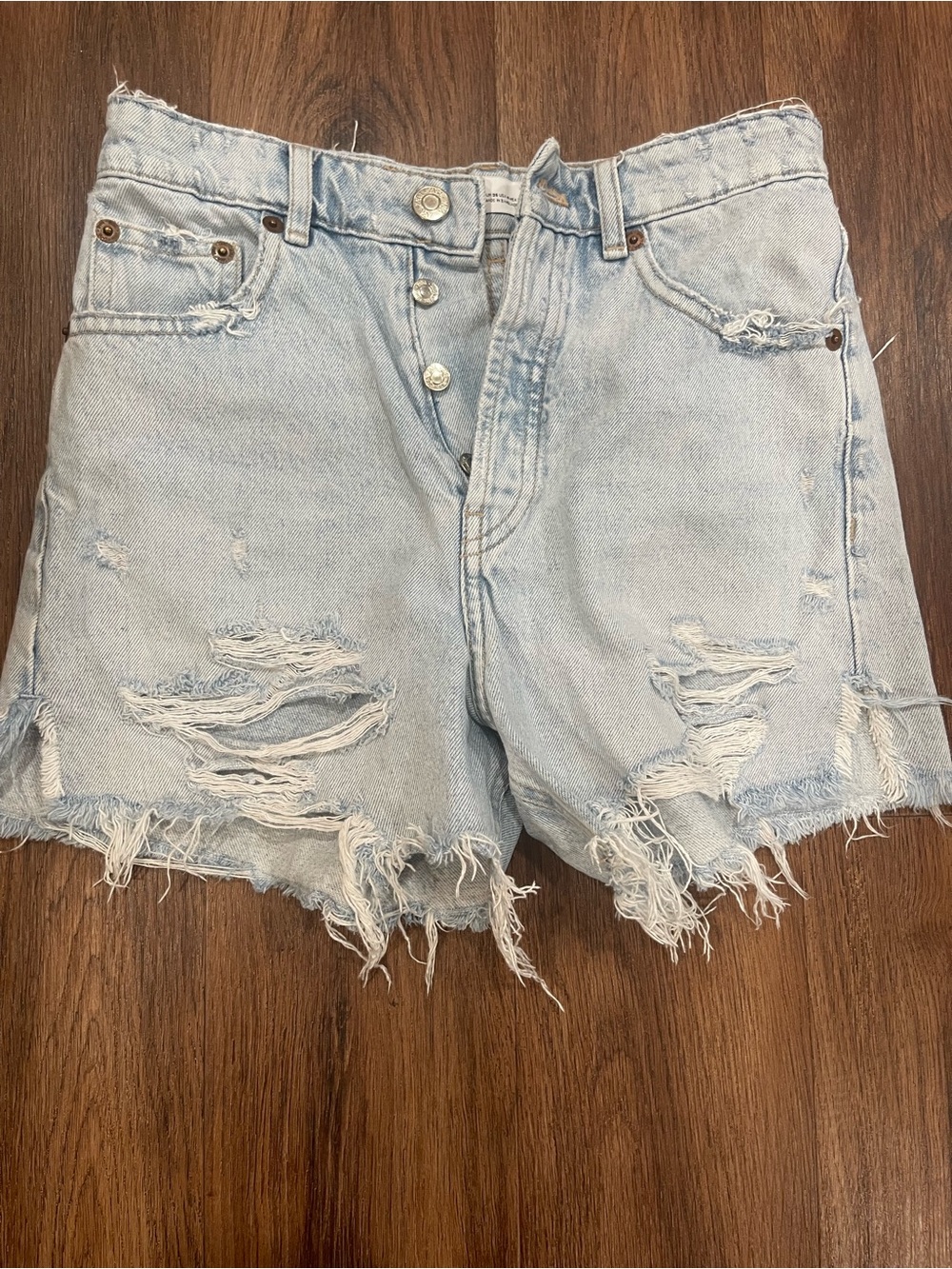 Zara Light Blue Distressed Denim Shorts